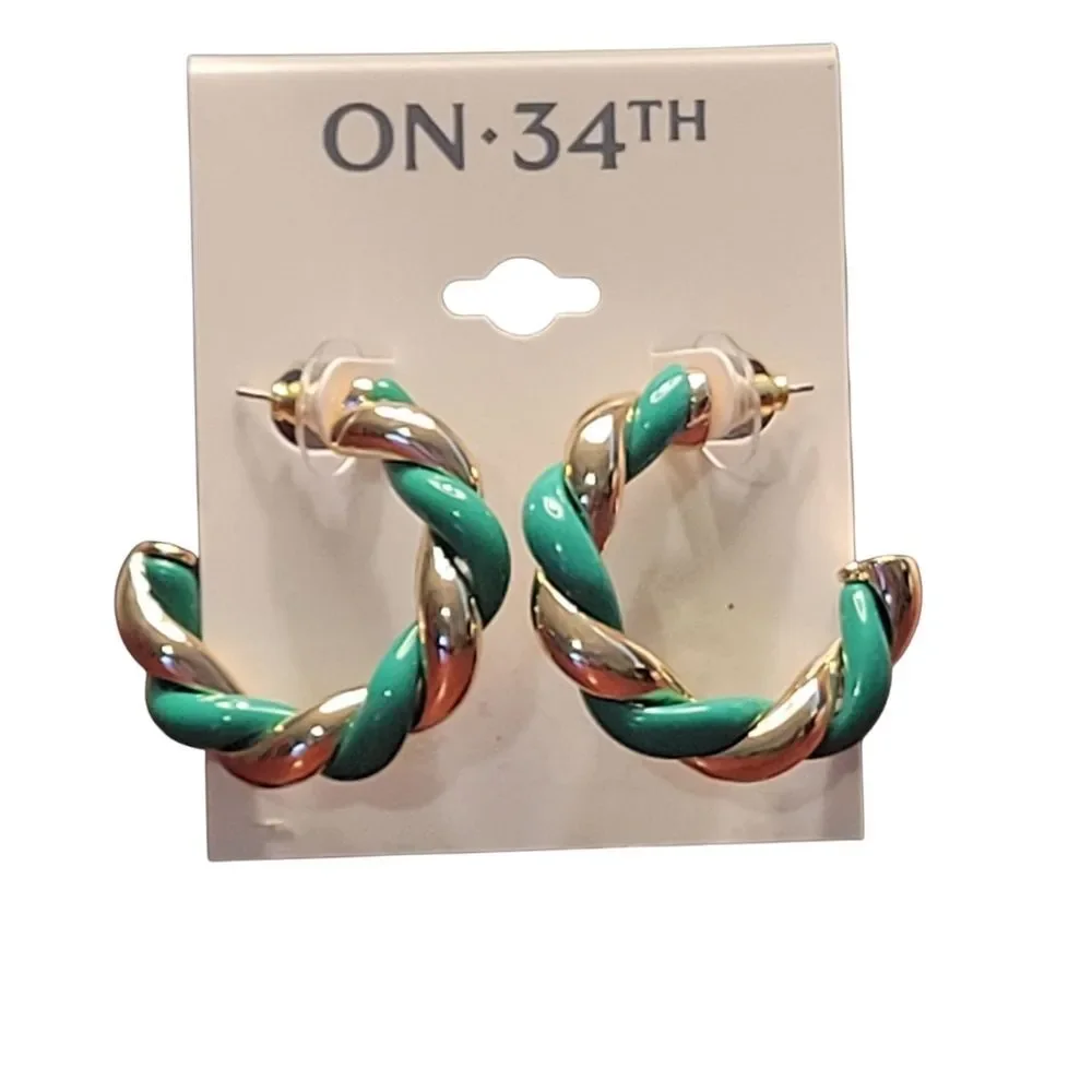 On 34th Gold-Tone Swirl Medium Hoop Earrings - NWT